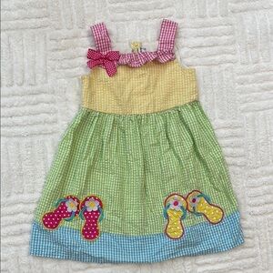 Rare Editions Gingham Tiered Dress With Flip Flops